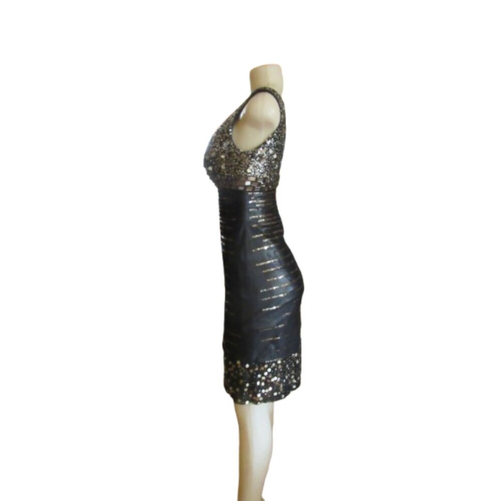 Vintage Janine Sequined Rhinestone Sleeveless Black & Gold Cocktail Dress Size X - Picture 4 of 7